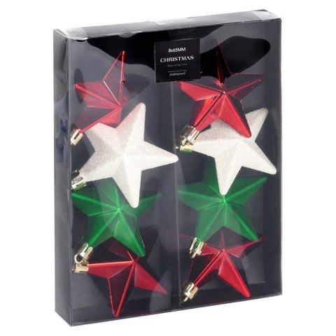 Grupa Orion Sp. z o.o. Bombki Choinkowe VILDE Gwiazdki Czerwone Zielone Białe 6,5 cm 8 szt.