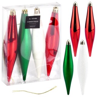 Grupa Orion Sp. z o.o. Bombki Choinkowe VILDE Sople Czerwone Zielone Białe 15 cm 4 szt.
