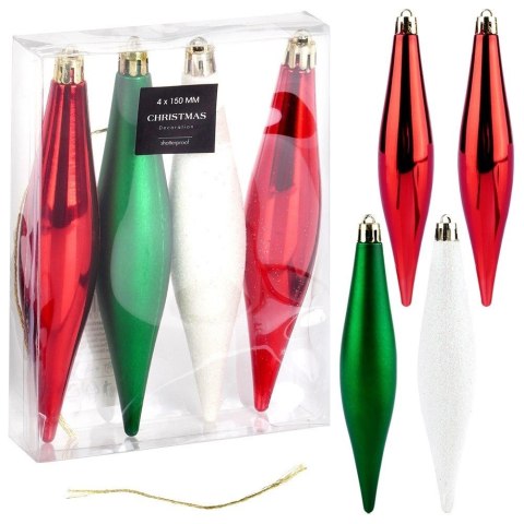 Grupa Orion Sp. z o.o. Bombki Choinkowe VILDE Sople Czerwone Zielone Białe 15 cm 4 szt.