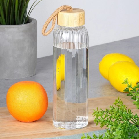 Grupa Orion Sp. z o.o. Butelka na Wodę VILDE Szklana 500 ml Zakrętka Bambus Borokrzem