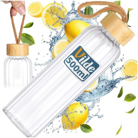 Grupa Orion Sp. z o.o. Butelka na Wodę VILDE Szklana 500 ml Zakrętka Bambus Borokrzem