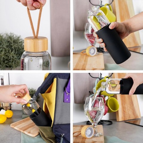 Grupa Orion Sp. z o.o. Butelka na Wodę VILDE Szklana 500 ml Silikonowy Pokrowiec Czarny