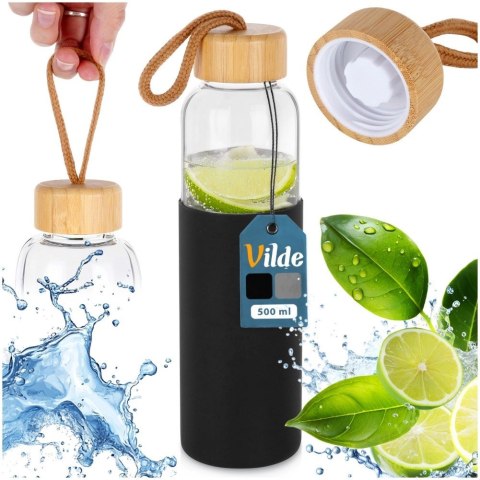 Grupa Orion Sp. z o.o. Butelka na Wodę VILDE Szklana 500 ml Silikonowy Pokrowiec Czarny