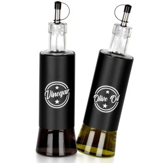 Grupa Orion Sp. z o.o. Zestaw Butelek na Oliwę i Ocet VILDE 2 x 300 ml Czarne z Dozownikami