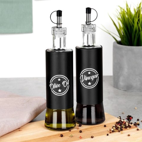 Grupa Orion Sp. z o.o. Zestaw Butelek na Oliwę i Ocet VILDE 2 x 300 ml Czarne z Dozownikami