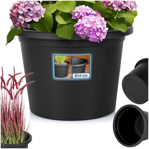 Grupa Orion Sp. z o.o. Doniczka Ogrodowa Okrągła VILDE 34 cm Czarna Elegancka i Solidna