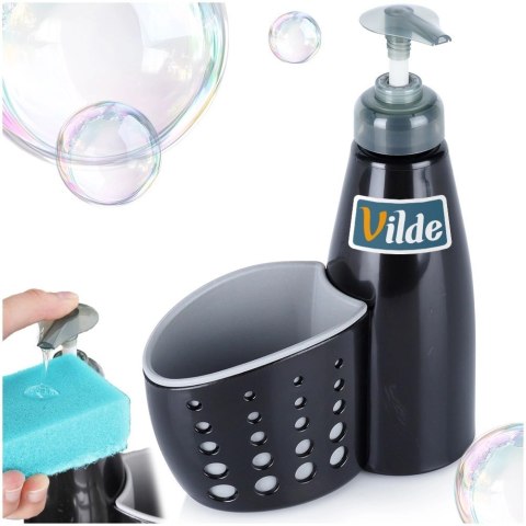 Grupa Orion Sp. z o.o. Dozownik do Naczyń VILDE 370 ml z Pojemnikiem na Gąbkę Czarny Praktyczny