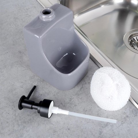 Grupa Orion Sp. z o.o. Dozownik do Naczyń Ceramiczny VILDE 400 ml z Gąbką, Szary Błyszczący Połysk