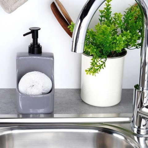 Grupa Orion Sp. z o.o. Dozownik do Naczyń Ceramiczny VILDE 400 ml z Gąbką, Szary Błyszczący Połysk