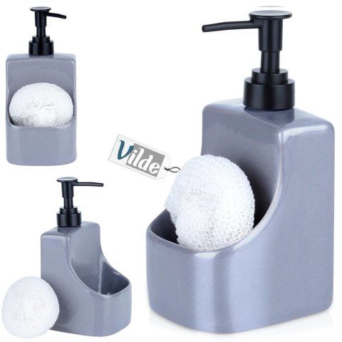 Grupa Orion Sp. z o.o. Dozownik do Naczyń Ceramiczny VILDE 400 ml z Gąbką, Szary Błyszczący Połysk