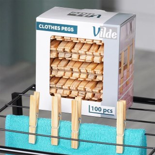 Grupa Orion Sp. z o.o. Klamerki na Pranie VILDE Bambusowe 100 szt. 7 cm Mocny Zatrzask