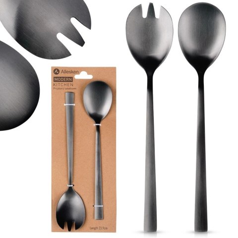 Grupa Orion Sp. z o.o. Łyżki do Sałatek Stal Nierdzewna Czarne 23,5 cm 2 Sztuki MONDEX
