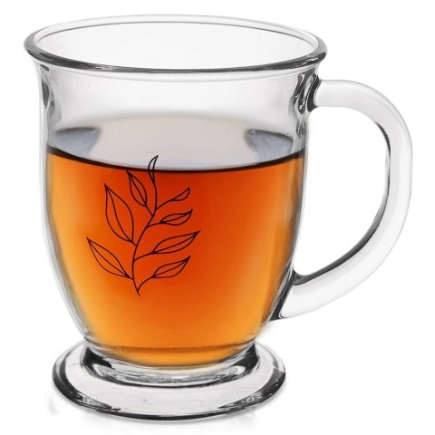 Grupa Orion Sp. z o.o. Kubek Szklany 450 ml ORION Grube Szkło z Motywem Liścia do Zmywarki