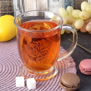 Grupa Orion Sp. z o.o. Kubek Szklany 450 ml ORION Grube Szkło z Motywem Liścia do Zmywarki