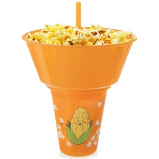 Grupa Orion Sp. z o.o. Kubek z Miską na Popcorn 500 ml 1 L ORION Pomarańczowy ze Słomką