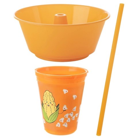 Grupa Orion Sp. z o.o. Kubek z Miską na Popcorn 500 ml 1 L ORION Pomarańczowy ze Słomką