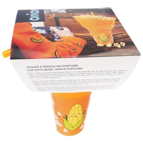 Grupa Orion Sp. z o.o. Kubek z Miską na Popcorn 500 ml 1 L ORION Pomarańczowy ze Słomką