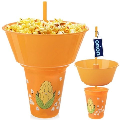 Grupa Orion Sp. z o.o. Kubek z Miską na Popcorn 500 ml 1 L ORION Pomarańczowy ze Słomką