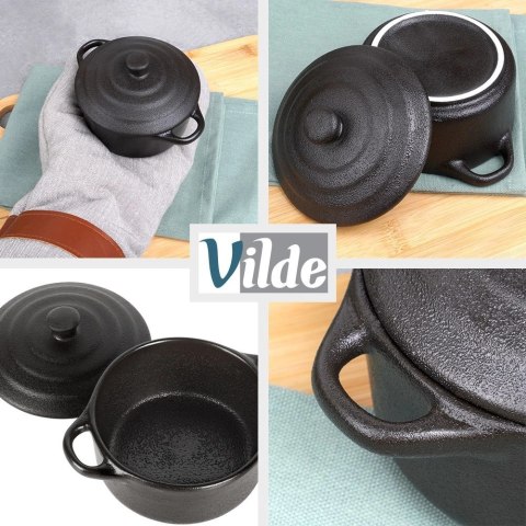 Grupa Orion Sp. z o.o. Miseczka do Zapiekania 150 ml Porcelanowa Czarna z Pokrywką VILDE