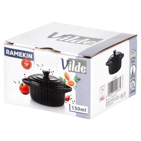 Grupa Orion Sp. z o.o. Miseczka do Zapiekania 150 ml Porcelanowa Czarna z Pokrywką VILDE