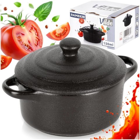 Grupa Orion Sp. z o.o. Miseczka do Zapiekania 150 ml Porcelanowa Czarna z Pokrywką VILDE