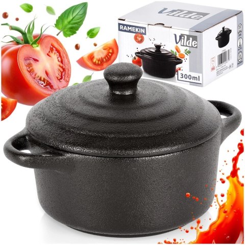 Grupa Orion Sp. z o.o. Miseczka do Zapiekania 300 ml Porcelanowa Czarna z Pokrywką VILDE