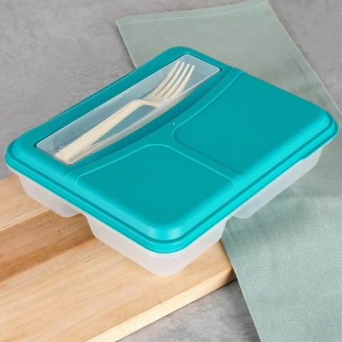 Grupa Orion Sp. z o.o. Pojemnik Lunchbox Dzielony 3 Komory 13L EXCELLENT Zestaw Sztućce 23 x 19 cm