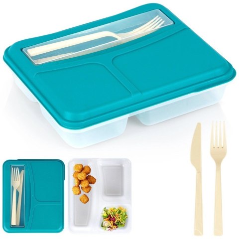 Grupa Orion Sp. z o.o. Pojemnik Lunchbox Dzielony 3 Komory 13L EXCELLENT Zestaw Sztućce 23 x 19 cm