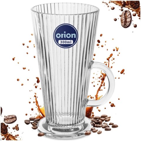 Grupa Orion Sp. z o.o. Szklanka Wysoka z Uchem do Kawy Latte Cappuccino Ryflowana 300 ml ORION