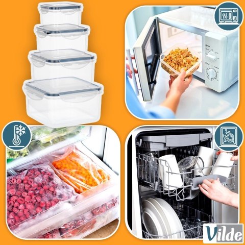 Grupa Orion Sp. z o.o. Zestaw 4 Pojemników Lunchbox Kwadrat Szczelny VILDE Mikrofala Zmywarka