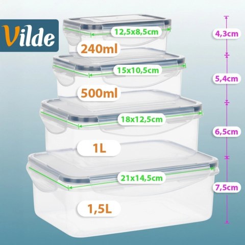 Grupa Orion Sp. z o.o. Zestaw 4 Pojemników Lunchbox Prostokąt Szczelny VILDE Mikrofala Zmywarka