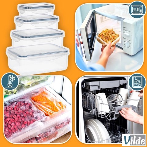 Grupa Orion Sp. z o.o. Zestaw 4 Pojemników Lunchbox Prostokąt Szczelny VILDE Mikrofala Zmywarka