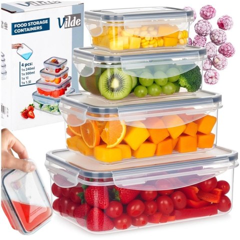 Grupa Orion Sp. z o.o. Zestaw 4 Pojemników Lunchbox Prostokąt Szczelny VILDE Mikrofala Zmywarka