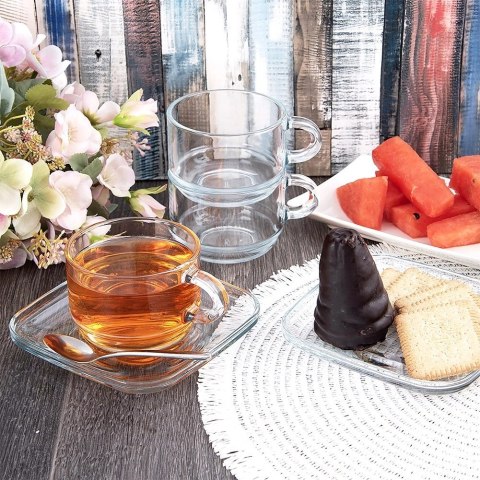 VELKOOBCHOD ORION, spol. s r.o. Filiżanki ze Spodkiem LAV Szklane 250 ml Przezroczyste do Zmywarki 6 szt.