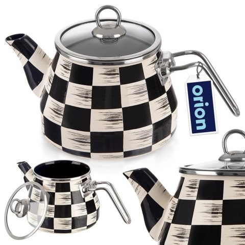 Grupa Orion Sp. z o.o. Czajnik Emaliowany ORION SZACHOWNICA 2 L ze Szklaną Pokrywką Indukcja