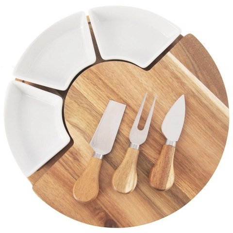 Grupa Orion Sp. z o.o. Deska do Serów ORION 7 el. z Nożami i Miseczkami Drewniana Zestaw 28 cm