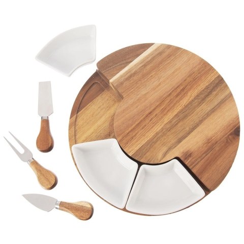 Grupa Orion Sp. z o.o. Deska do Serów ORION 7 el. z Nożami i Miseczkami Drewniana Zestaw 28 cm