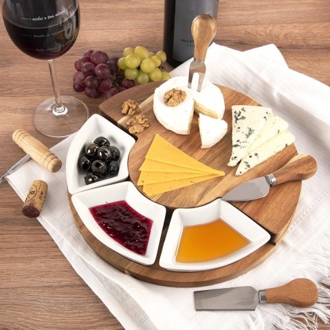 Grupa Orion Sp. z o.o. Deska do Serów ORION 7 el. z Nożami i Miseczkami Drewniana Zestaw 28 cm