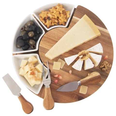 Grupa Orion Sp. z o.o. Deska do Serów ORION 7 el. z Nożami i Miseczkami Drewniana Zestaw 28 cm