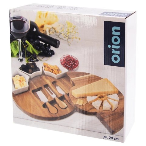 Grupa Orion Sp. z o.o. Deska do Serów ORION 7 el. z Nożami i Miseczkami Drewniana Zestaw 28 cm