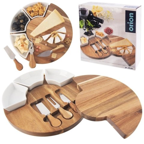 Grupa Orion Sp. z o.o. Deska do Serów ORION 7 el. z Nożami i Miseczkami Drewniana Zestaw 28 cm