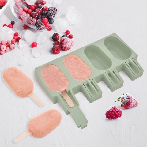 Grupa Orion Sp. z o.o. Forma do Lodów ORION Silikonowa Zielona Pokrywka na 4 szt. + Patyczki