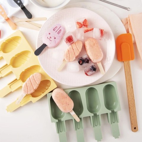 Grupa Orion Sp. z o.o. Forma do Lodów ORION Silikonowa Zielona Pokrywka na 4 szt. + Patyczki