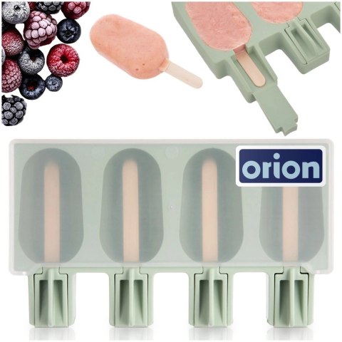 Grupa Orion Sp. z o.o. Forma do Lodów ORION Silikonowa Zielona Pokrywka na 4 szt. + Patyczki