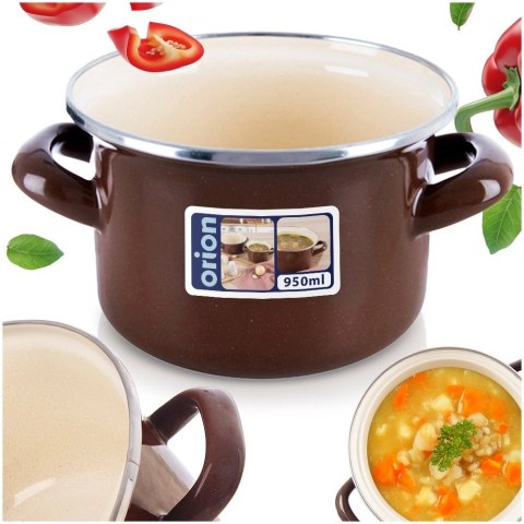 Grupa Orion Sp. z o.o. Garnek Emaliowany 950 ml ORION BROWN Retro 14 cm Indukcja Zmywarka