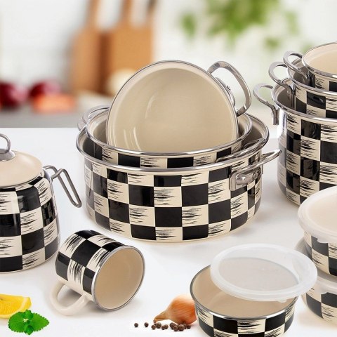 Grupa Orion Sp. z o.o. Garnek Emaliowany 1,5 L ORION SZACHOWNICA 18 cm Indukcja Zmywarka