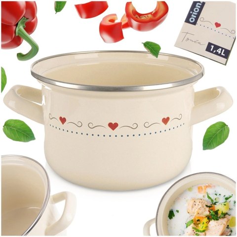 Grupa Orion Sp. z o.o. Garnek Emaliowany 1,4 L ORION TONCA Kremowy 16 cm Indukcja Zmywarka