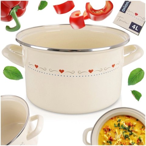 Grupa Orion Sp. z o.o. Garnek Emaliowany 4 L ORION TONCA Kremowy 22 cm Indukcja Zmywarka