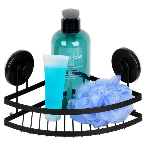 AM/63 Półka pod prysznic metalowa czarna na przyssawki narożna 24x18x12,5 cm