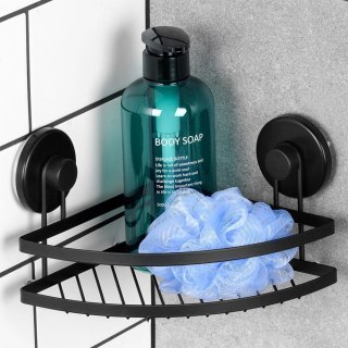 AM/63 Półka pod prysznic metalowa czarna na przyssawki narożna 24x18x12,5 cm